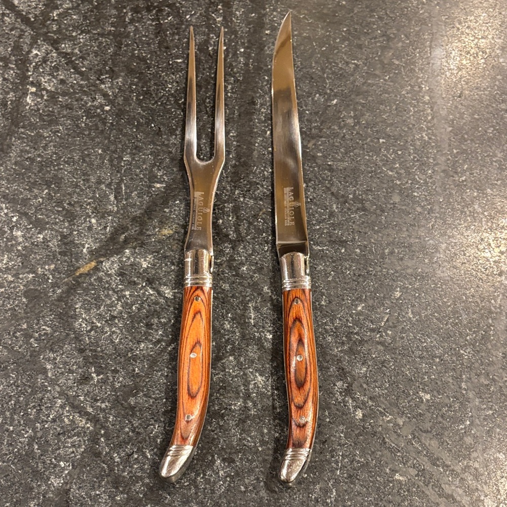 Laguiole Silver and Brown Carving Set